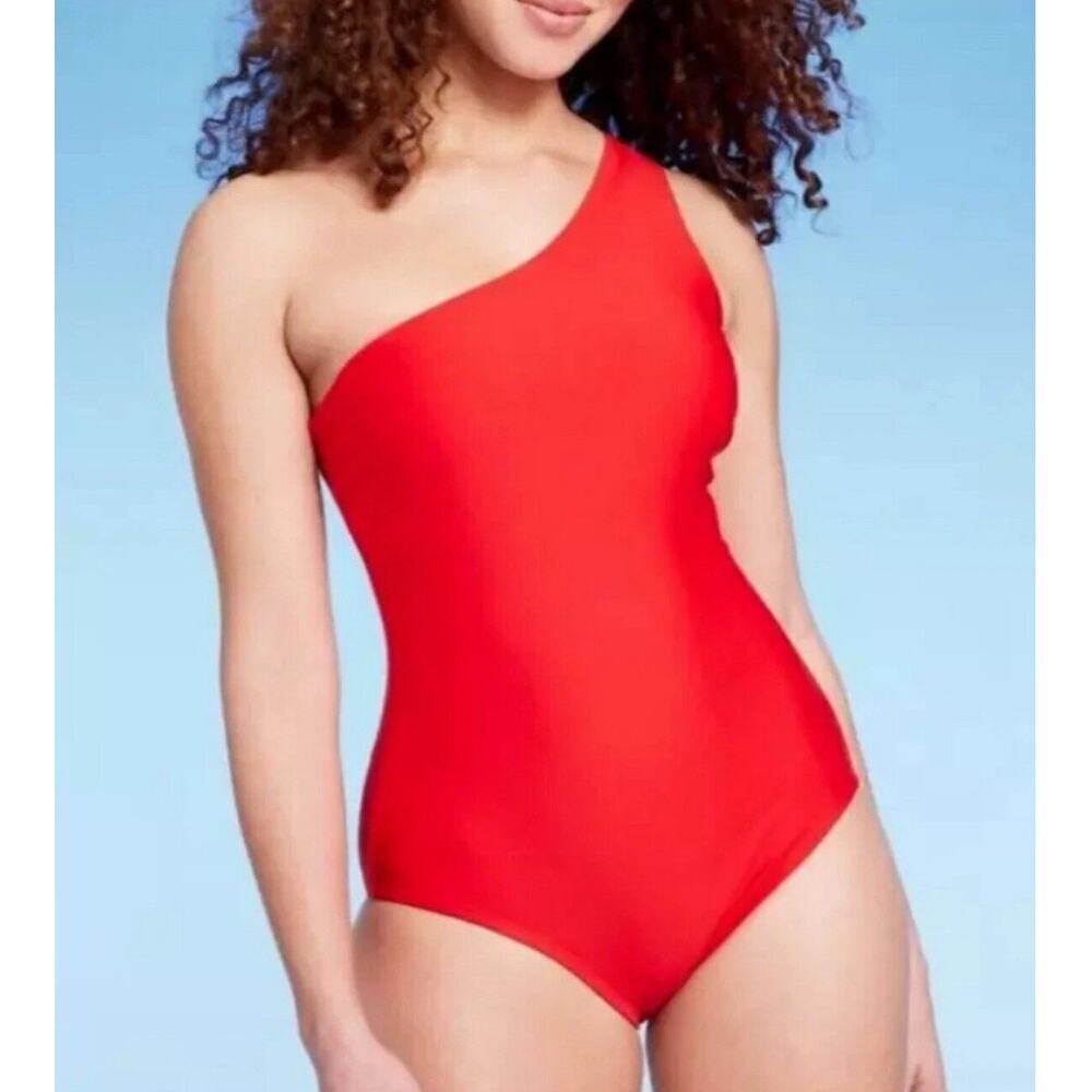 Kona Sol Women's One Shoulder One Piece Swimsuit Tummy Control Red